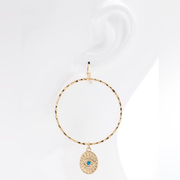 Evil eye gold plated steel hoop earrings - Picture 5 of 9